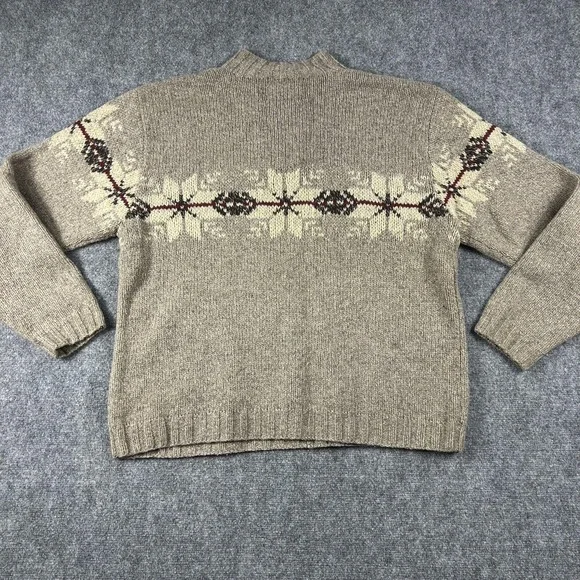 Eddie Bauer Legend Sweater Mens XLT Beige Lambswool Fair Isle 1/4 Zip Pullover